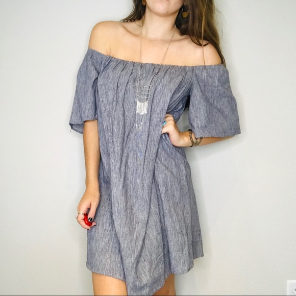 Freeway blue & white off shoulder shift dress - Picture 2 of 5